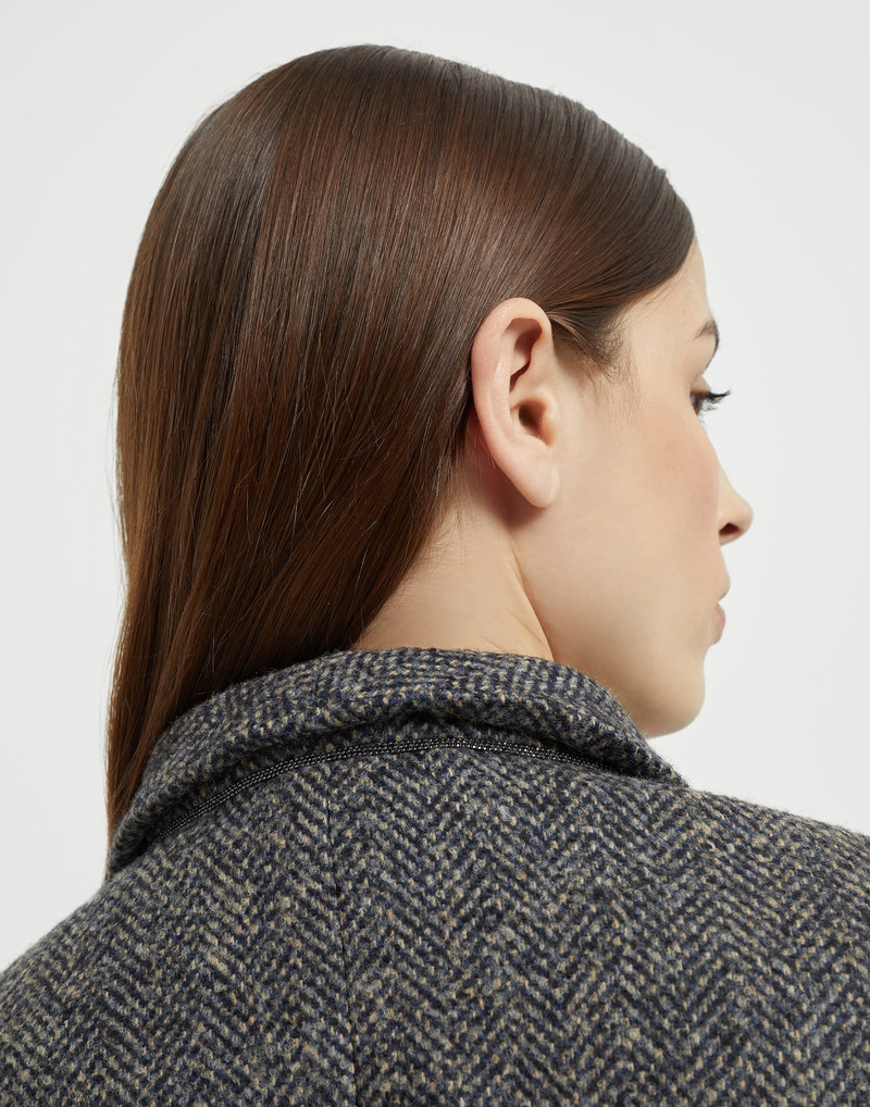Virgin wool herringbone tweed blazer with monili and belt 3