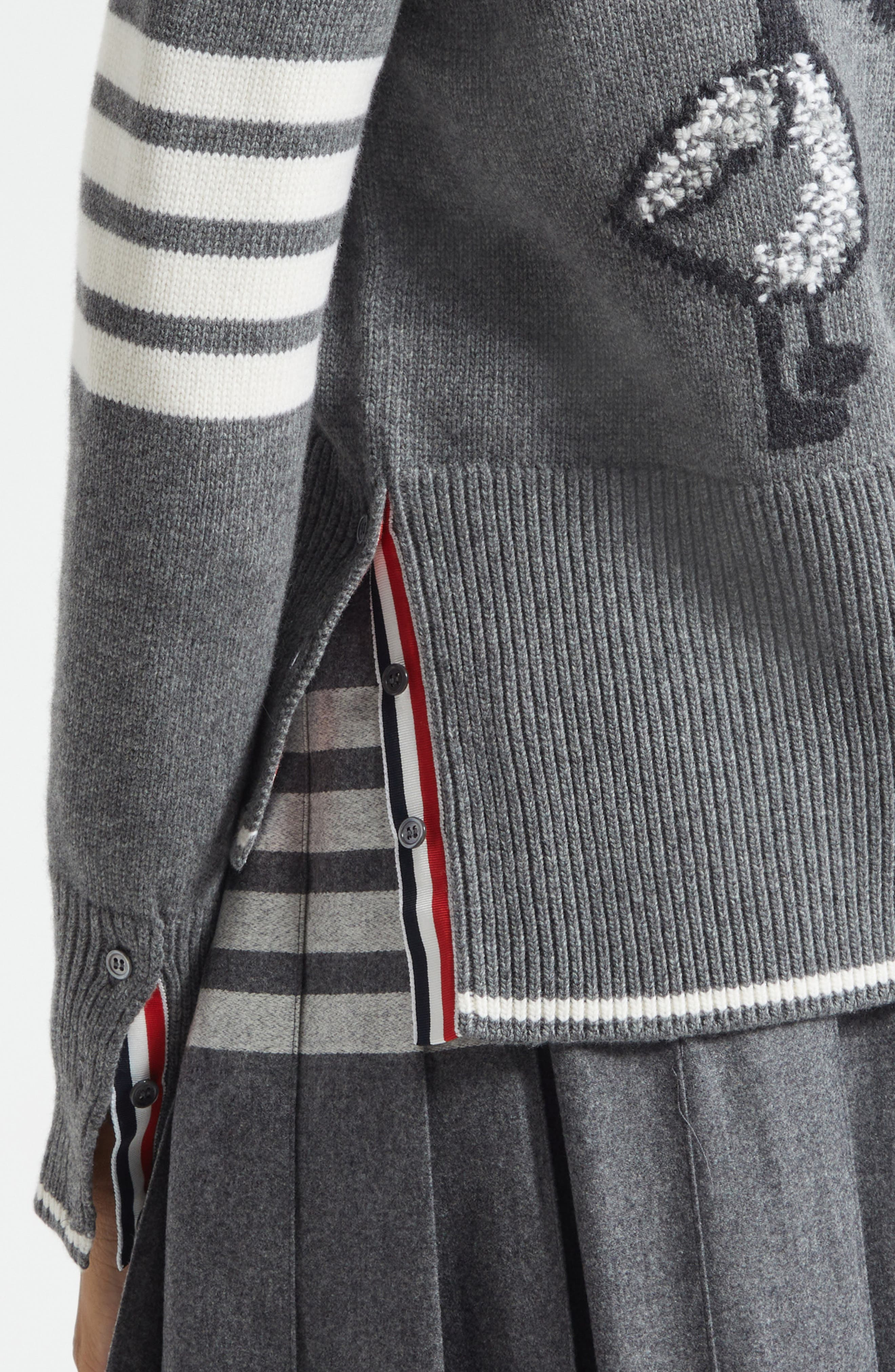 Thom Browne Intarsia Geese 4-Bar Wool Cardigan in Medium Grey at Nordstrom - 5