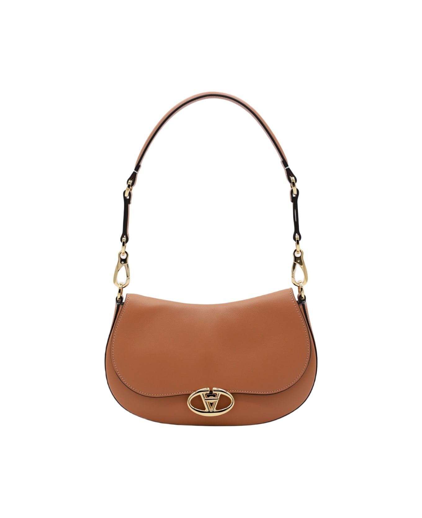 Brown Leather Ovhal Shoulder Bag - 1