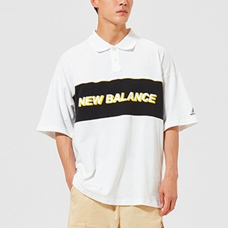 New Balance Logo Print Polo T-Shirt 'White Black' AMT12376-WT - 3
