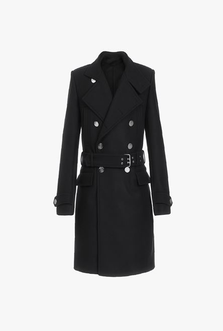 Black double-breasted wool coat - 1