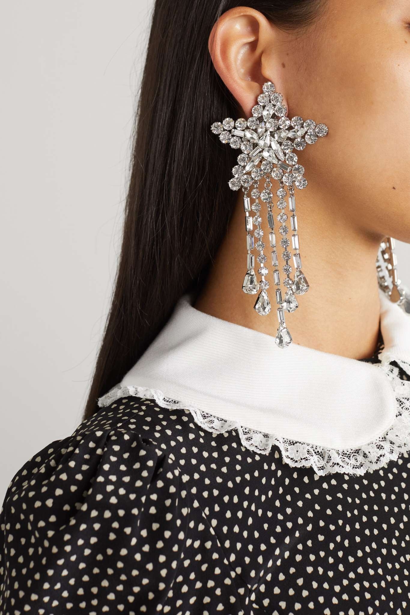 Oversized silver-tone crystal clip earrings - 2