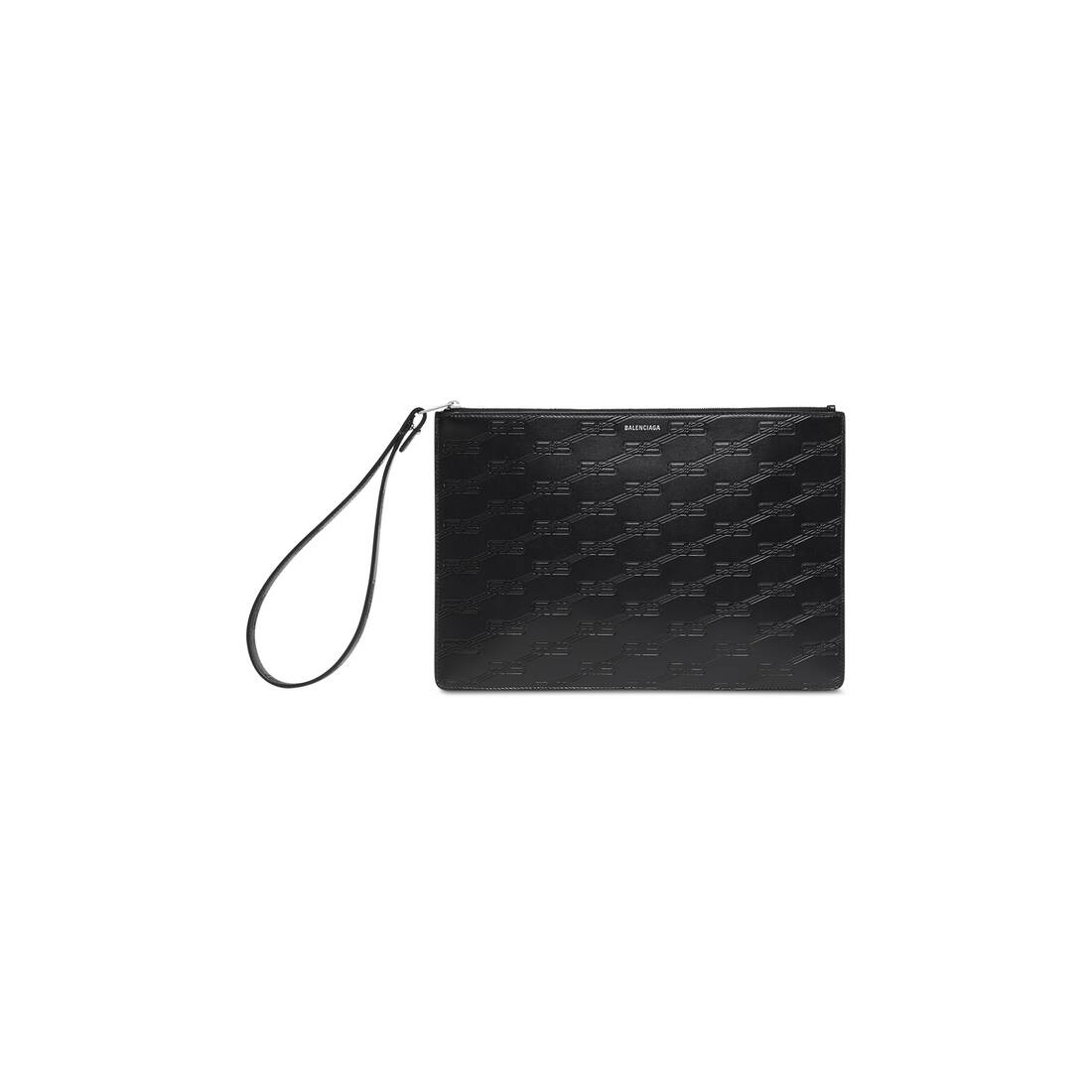 embossed monogram medium pouch with handle in box - 1