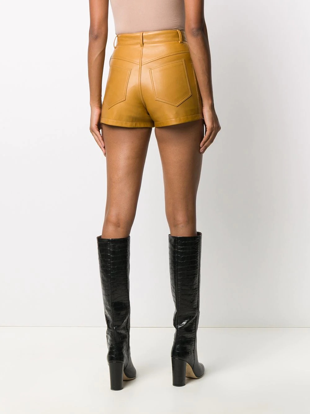 lambskin leather shorts - 4