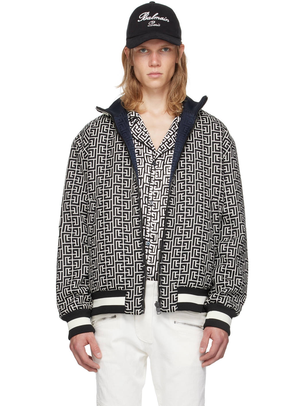 Black & Off-White Monogram Reversible Bomber Jacket - 1