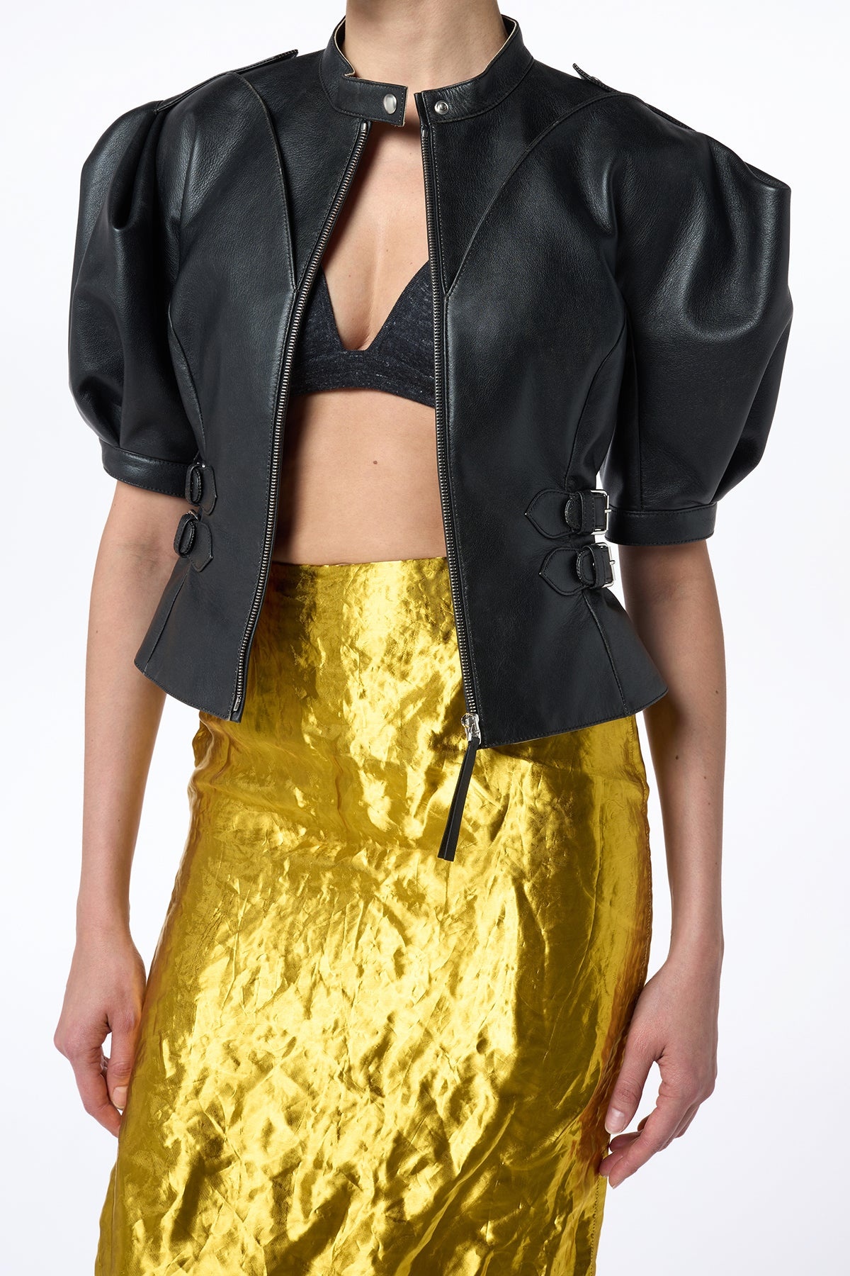 Manuela Midi Skirt in Gold Metallic Silk - 3