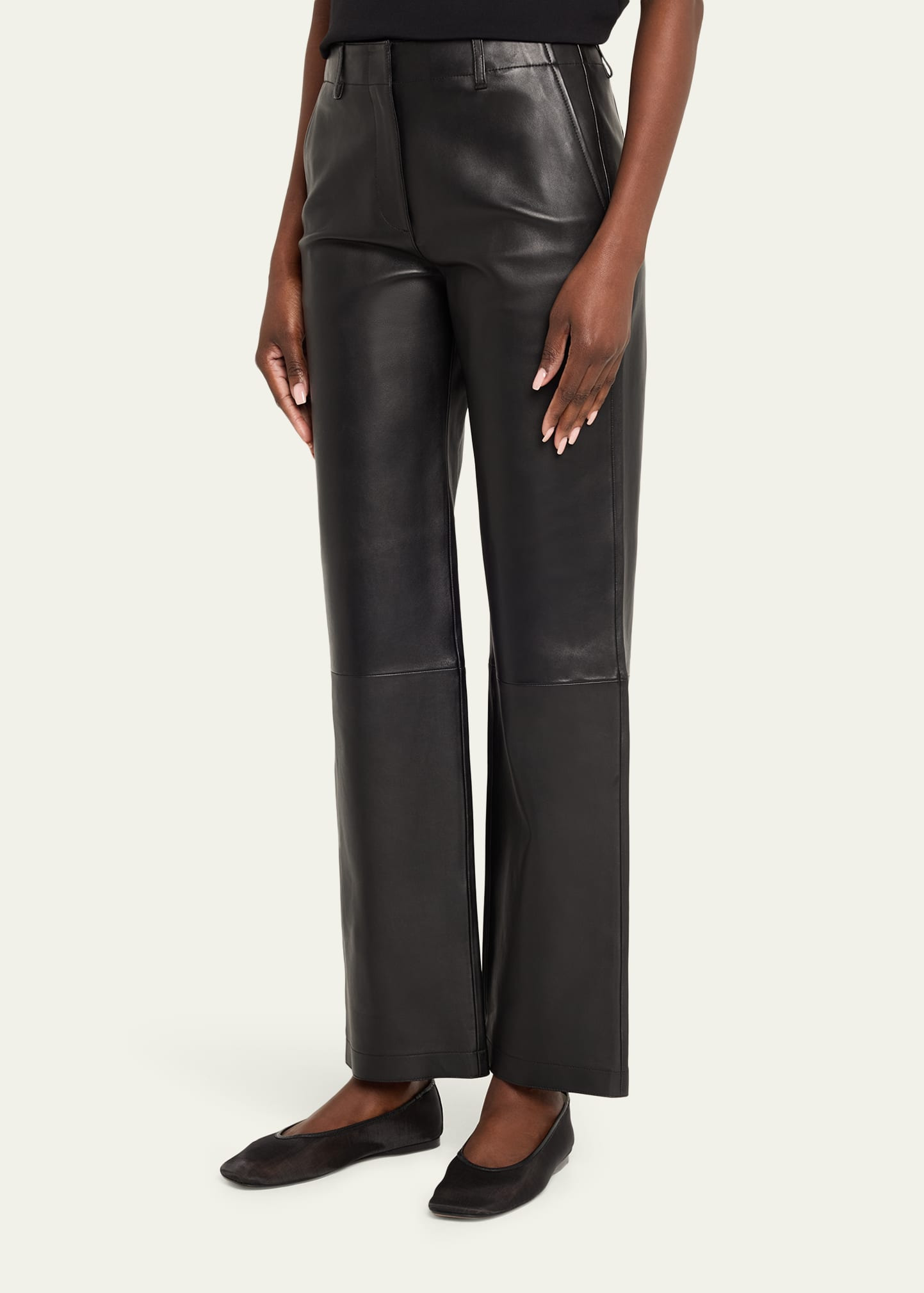 Straight-Leg Lambskin Leather Pants - 4