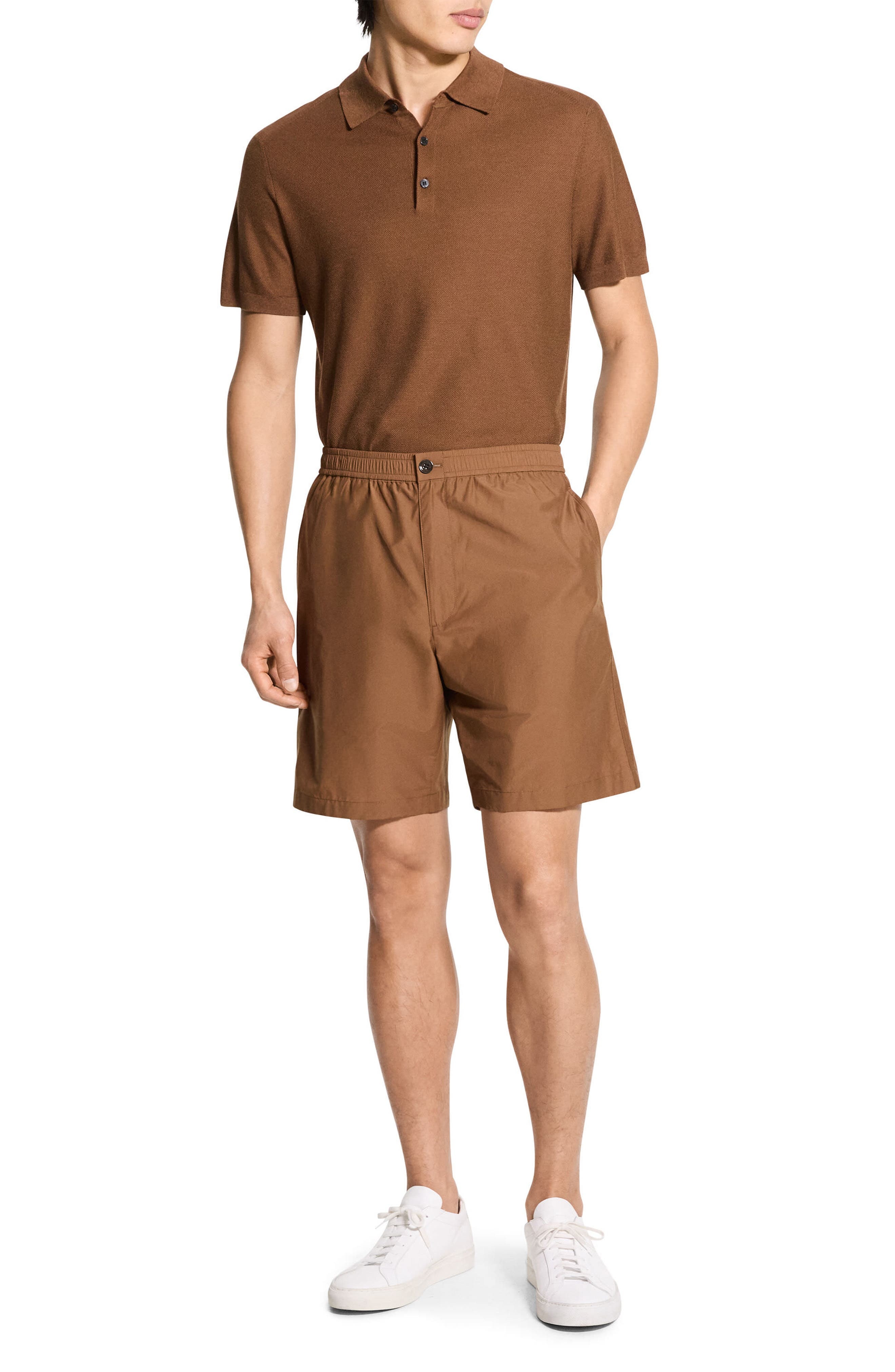 Theory Elastic Waist Shorts in Deep Tobacco at Nordstrom - 7