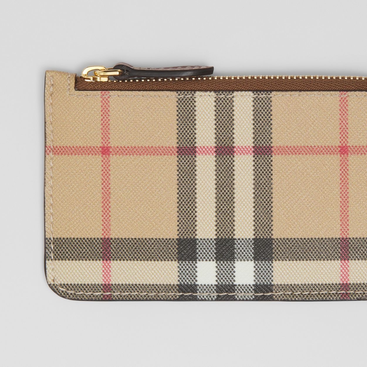 Vintage Check and Leather Zip Card Case - 2