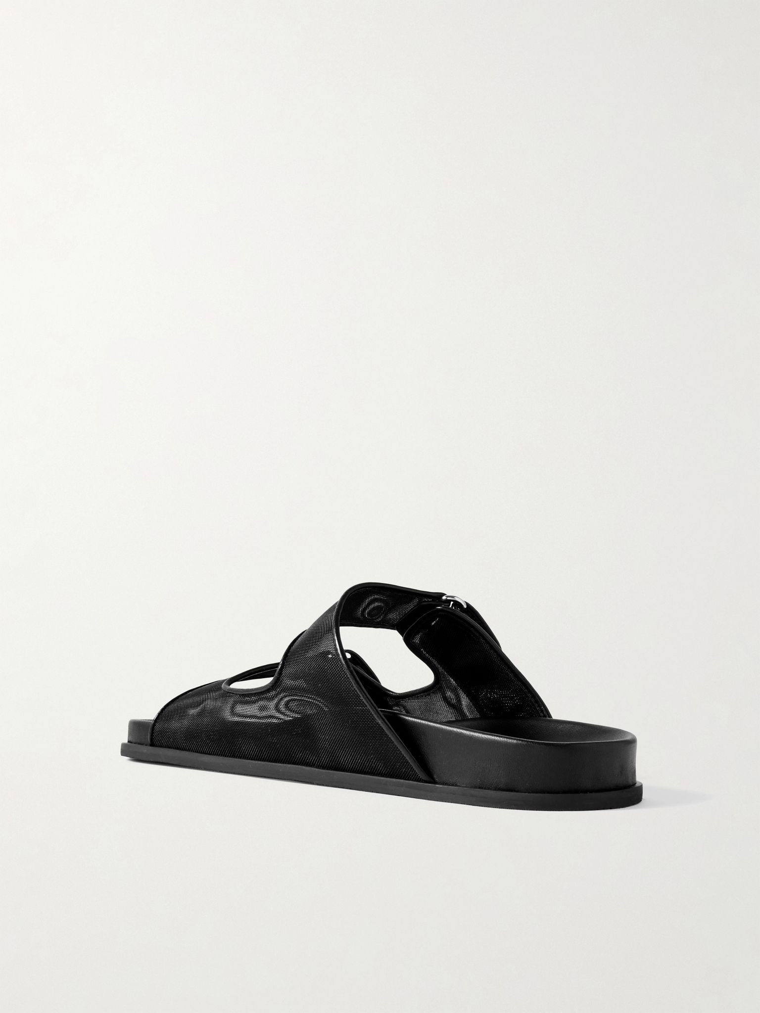 Fayence leather-trimmed faux pearl-embellished mesh slides Black - 3
