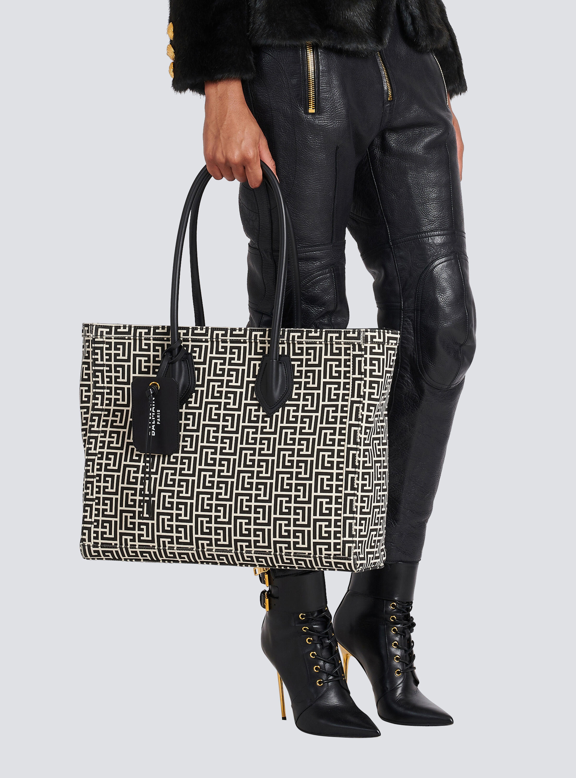 Ivory and black monogram canvas B-Army 42 tote - 2
