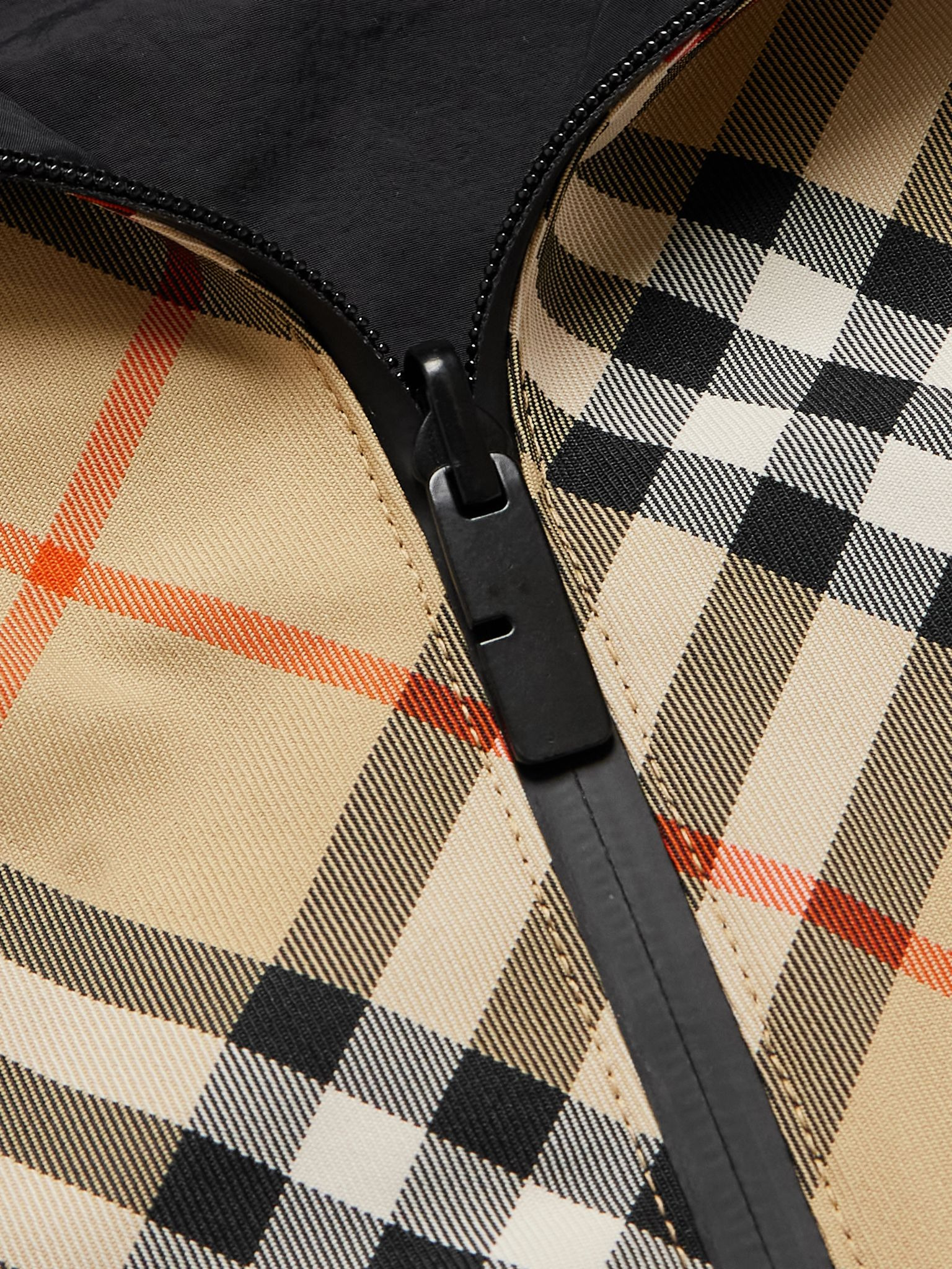 Reversible Checked Twill and Shell Hooded Jacket Brown - 5