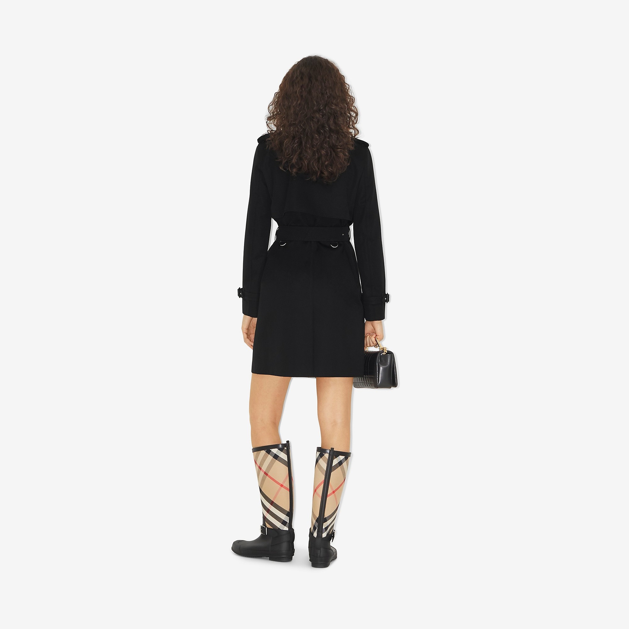 Check Trim Cotton Gabardine Trench Coat - 4