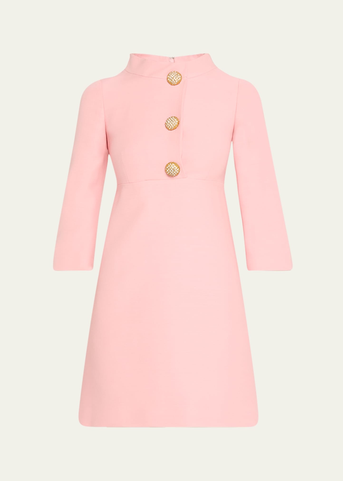 Funnel-Neck Crystal Button Mini Dress - 1