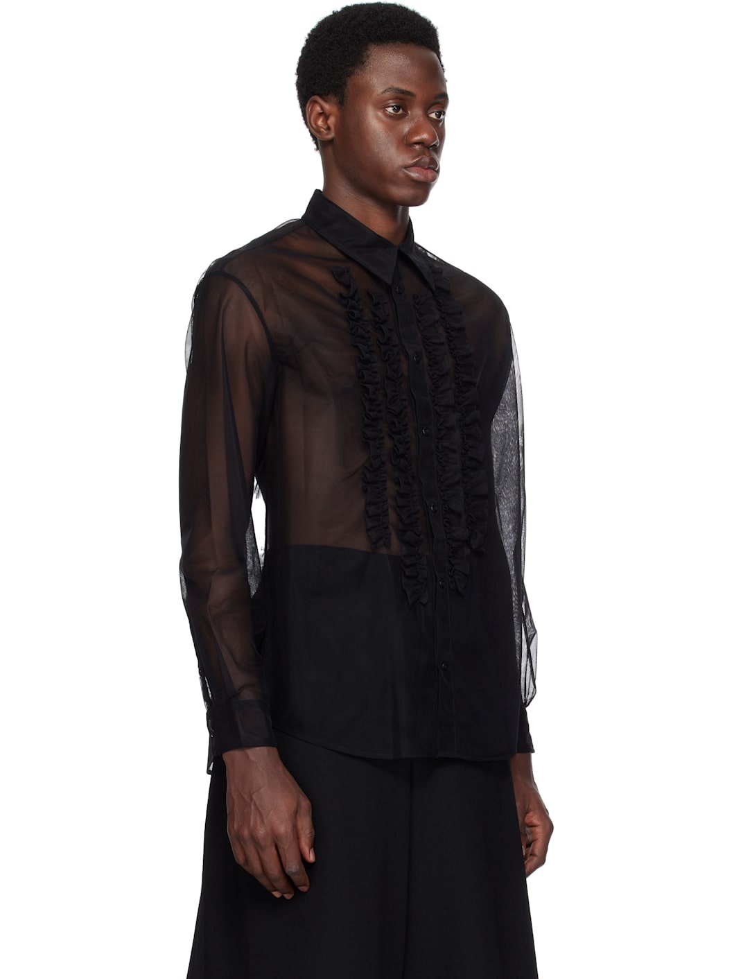Black Sheer Ruffle Bib Prom Shirt - 2