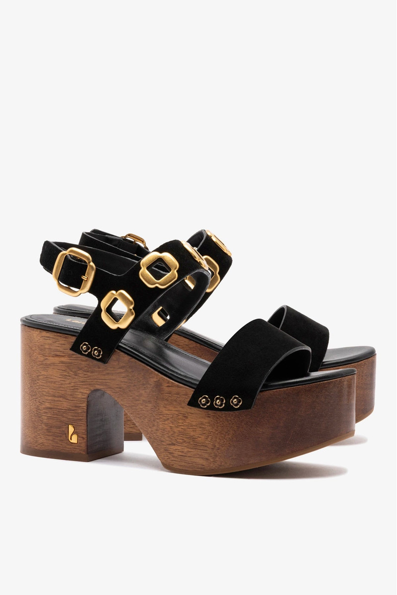 Larroudé Miso Wooden Platform Sandal In Black Suede outlook