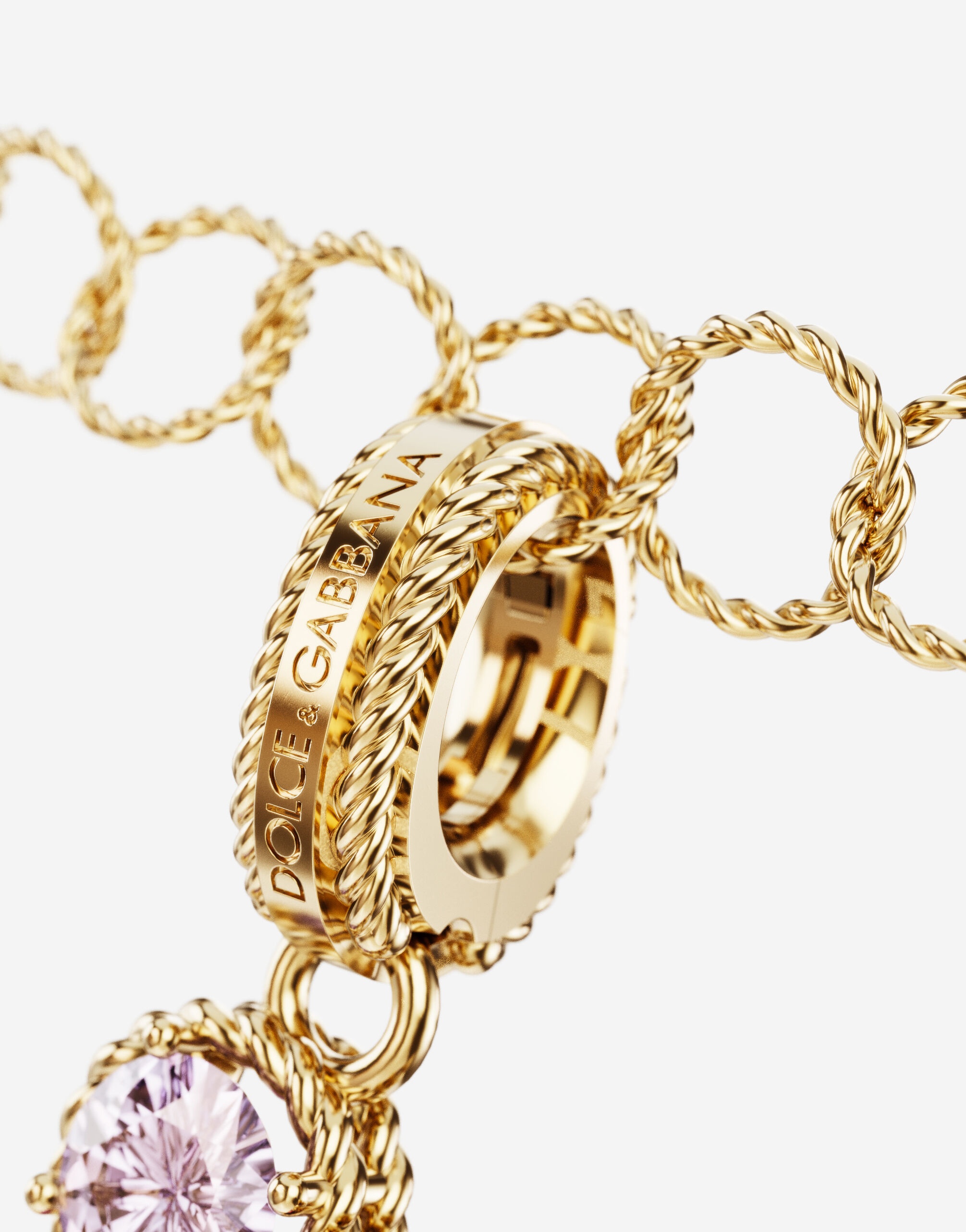 Rainbow alphabet F 18 kt yellow gold charm with multicolor fine gems - 3