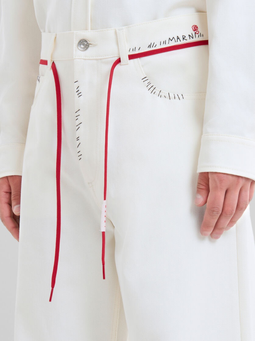 WHITE DRILL TROUSERS WITH MARNI MENDING - 4