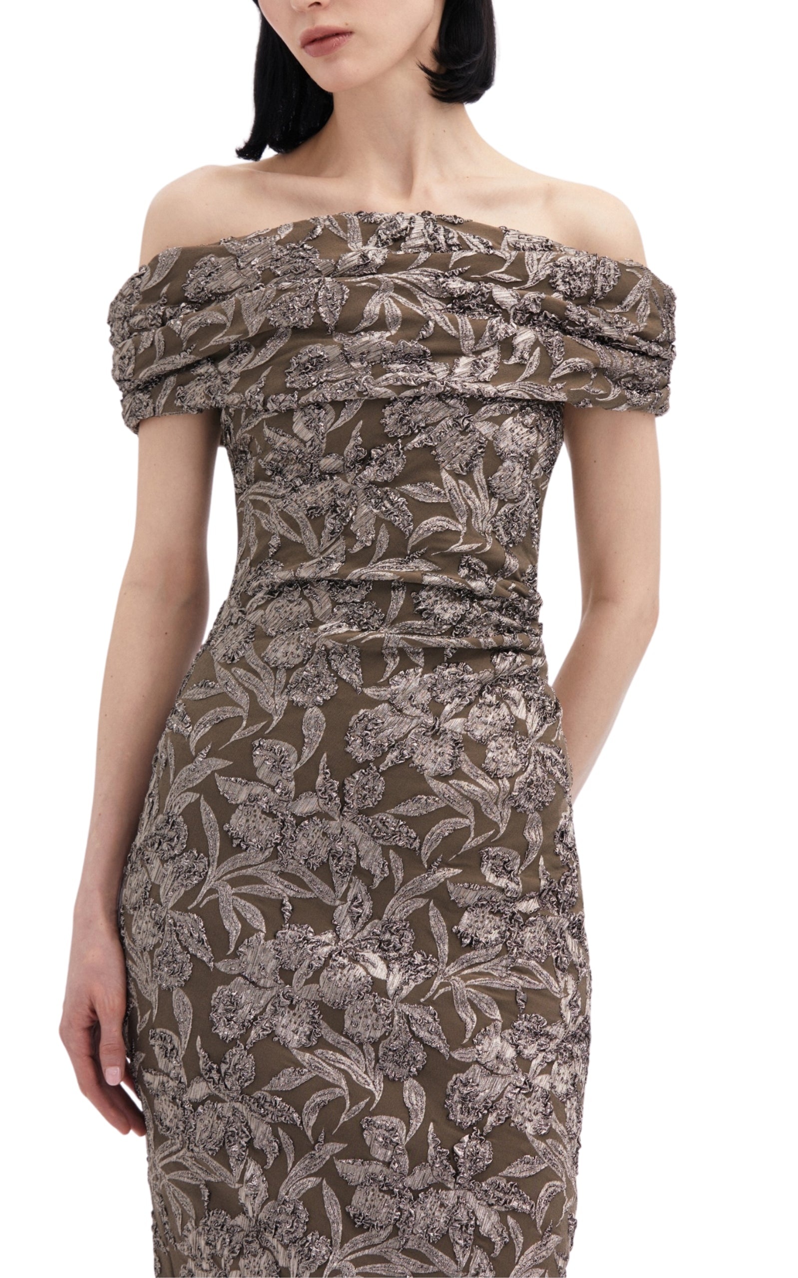 Floral Metallic Jacquard Midi Dress - 4