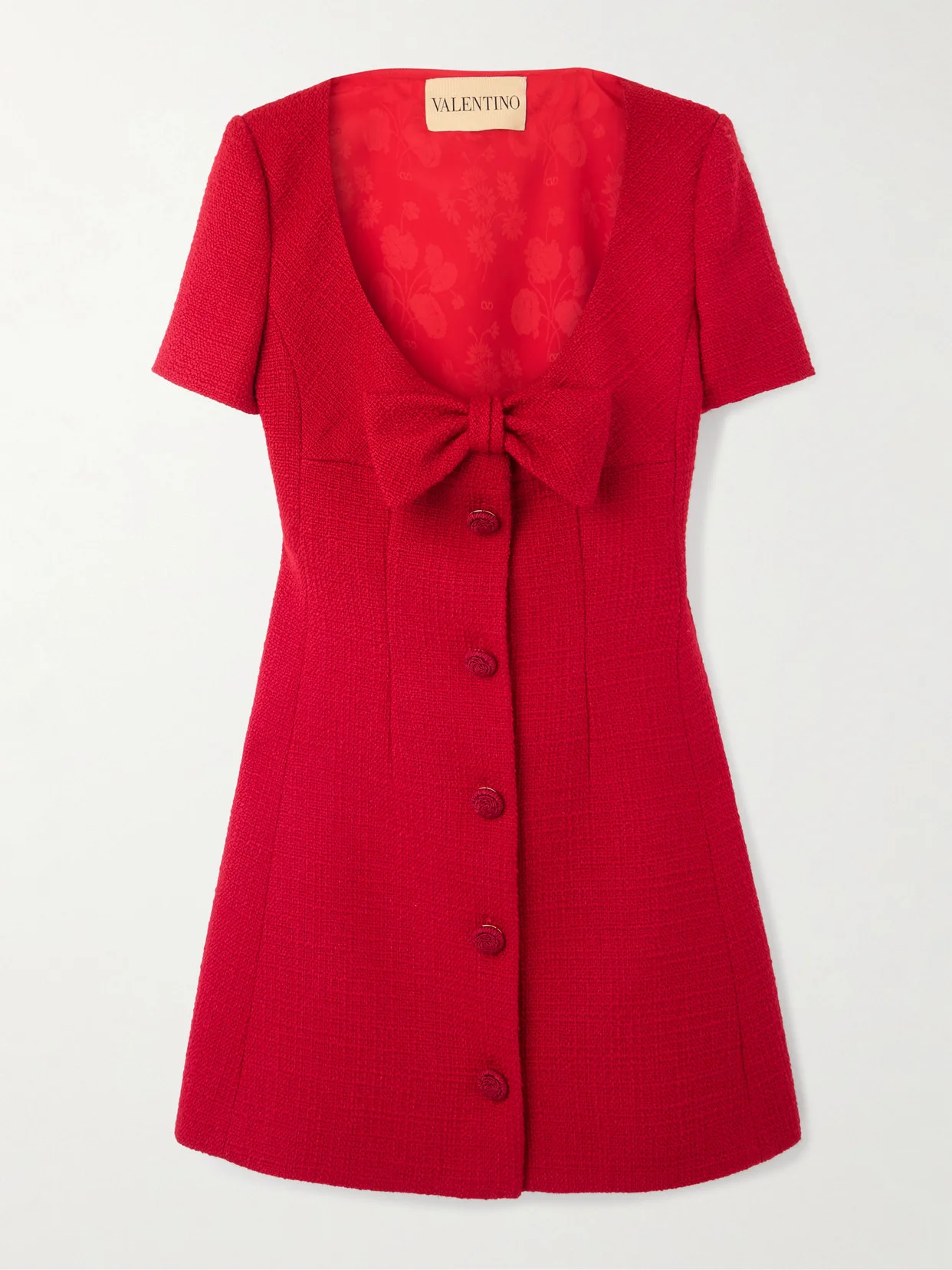 Bow-detailed Wool-blend Tweed Mini Dress - 1