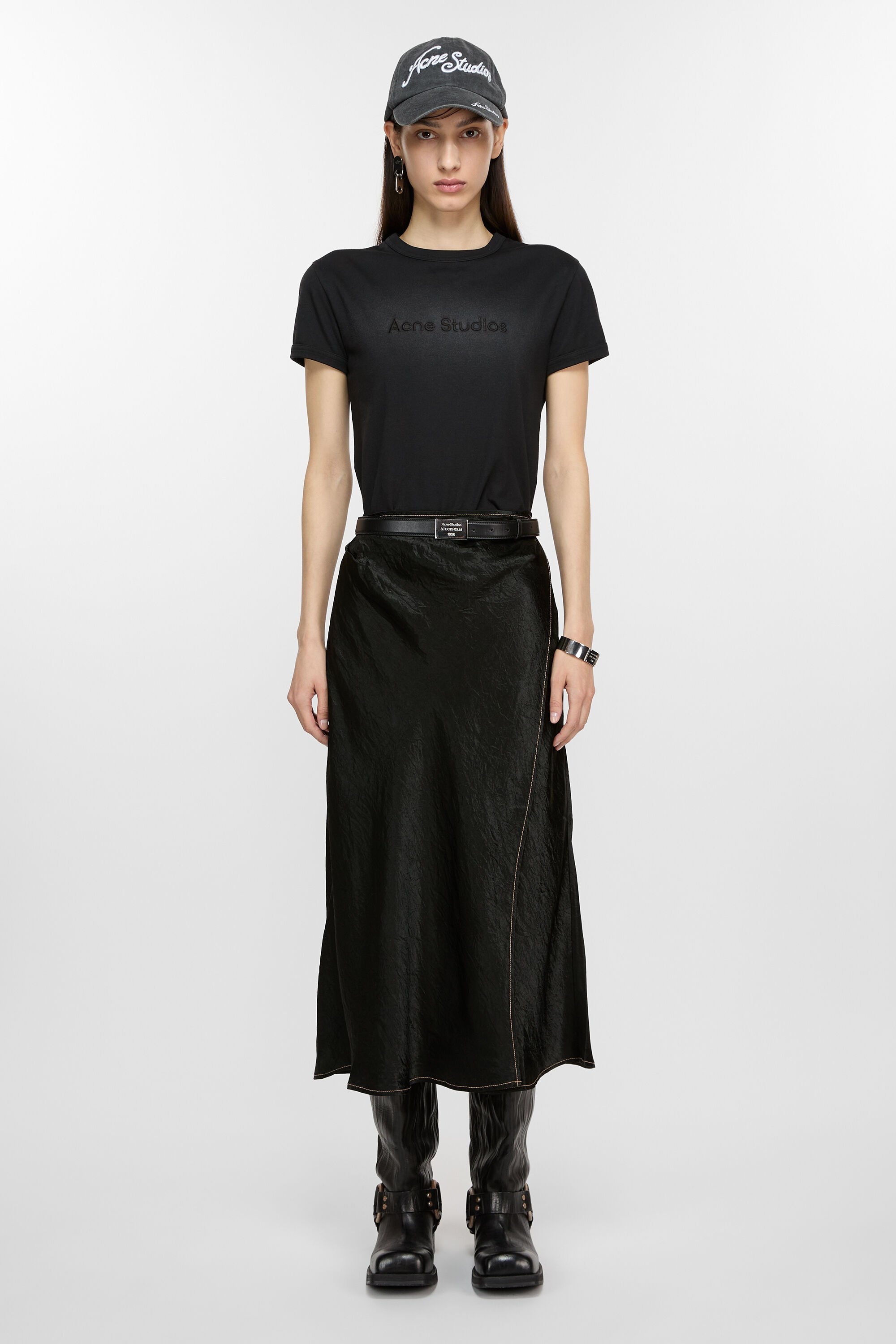 Satin wrap skirt - Black - 2