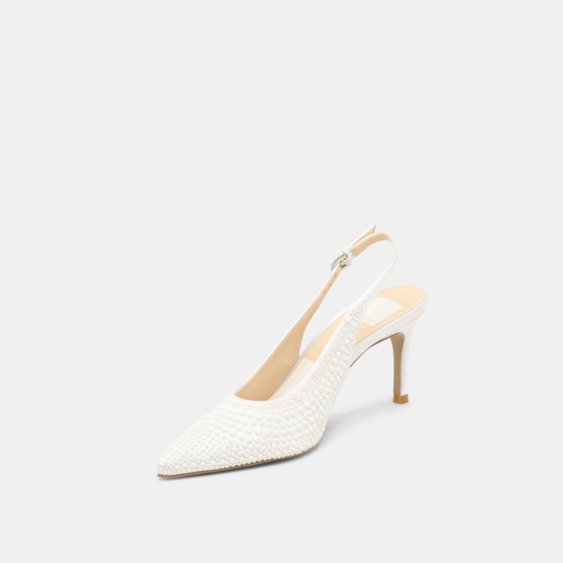 ELASI PEARL HEELS TRUE WHITE SATIN 6