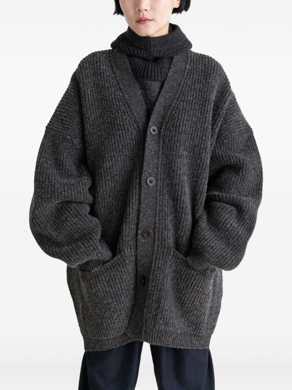 ribbed patch-pockets cardigan - 2