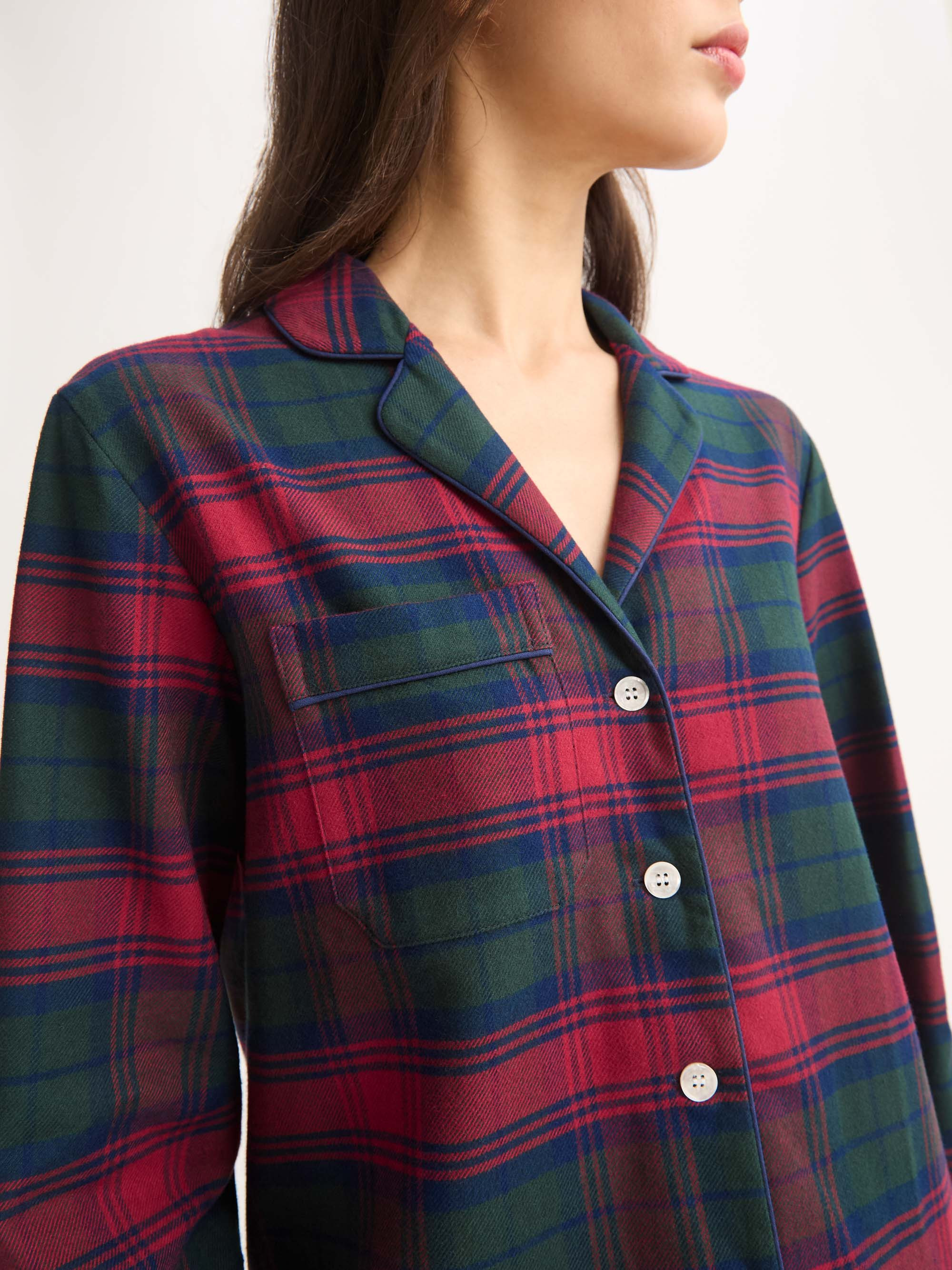 Women's Pajamas Kelburn Brushed Cotton Burgundy Red & Green Check - 5