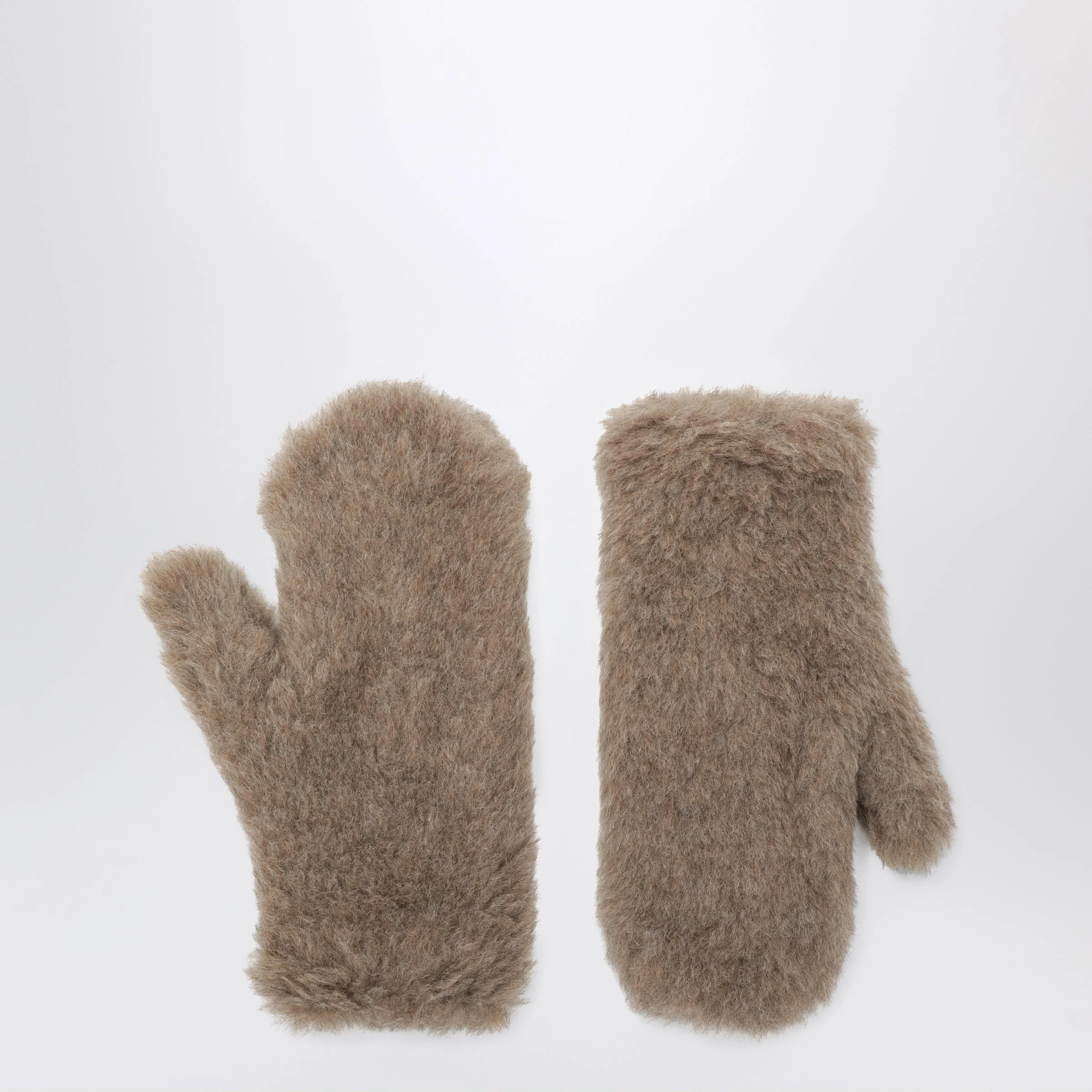 Dark beige teddy gloves - 1