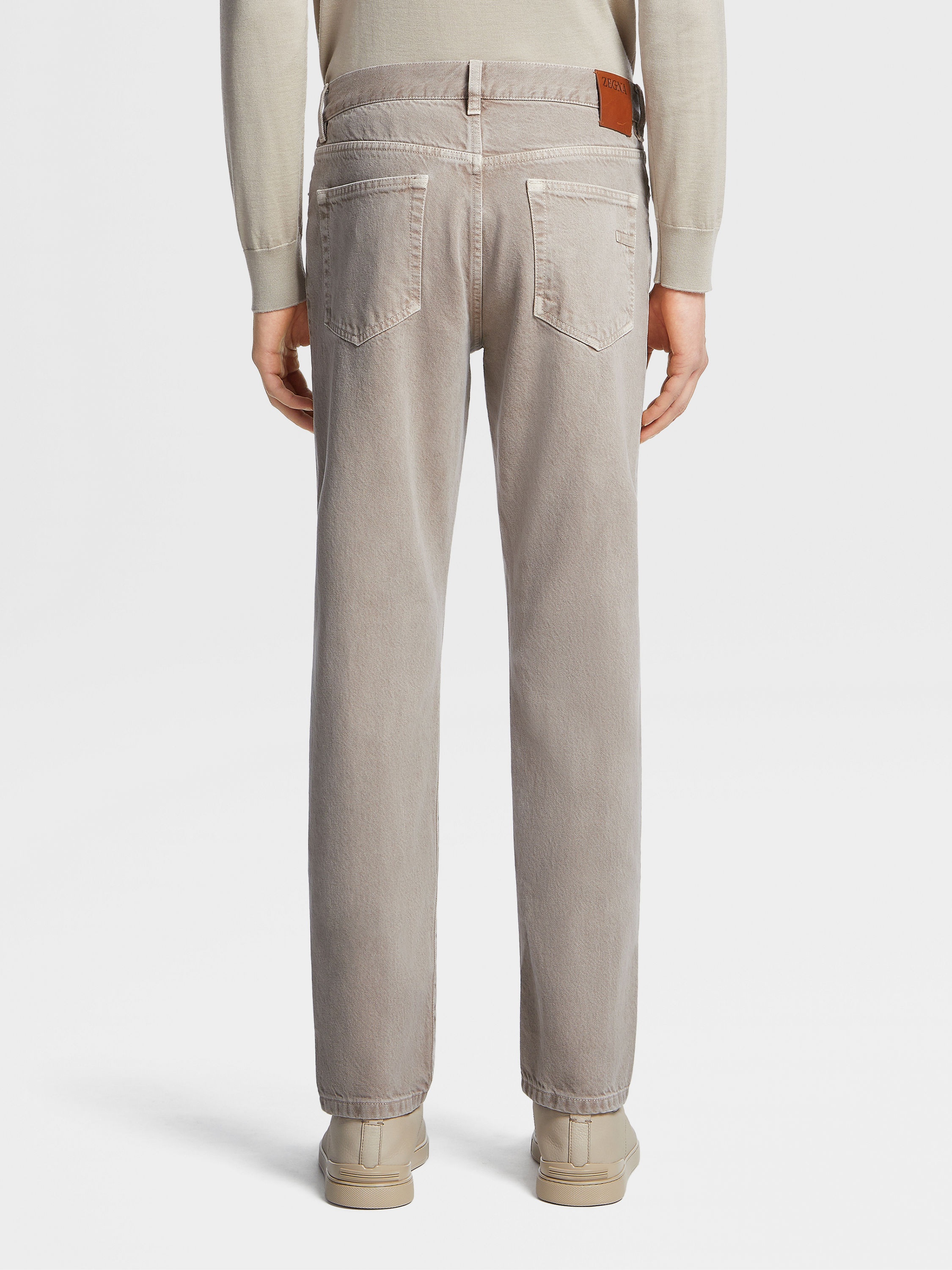 LIGHT TAUPE MARBLED COTTON ROCCIA JEANS - 3