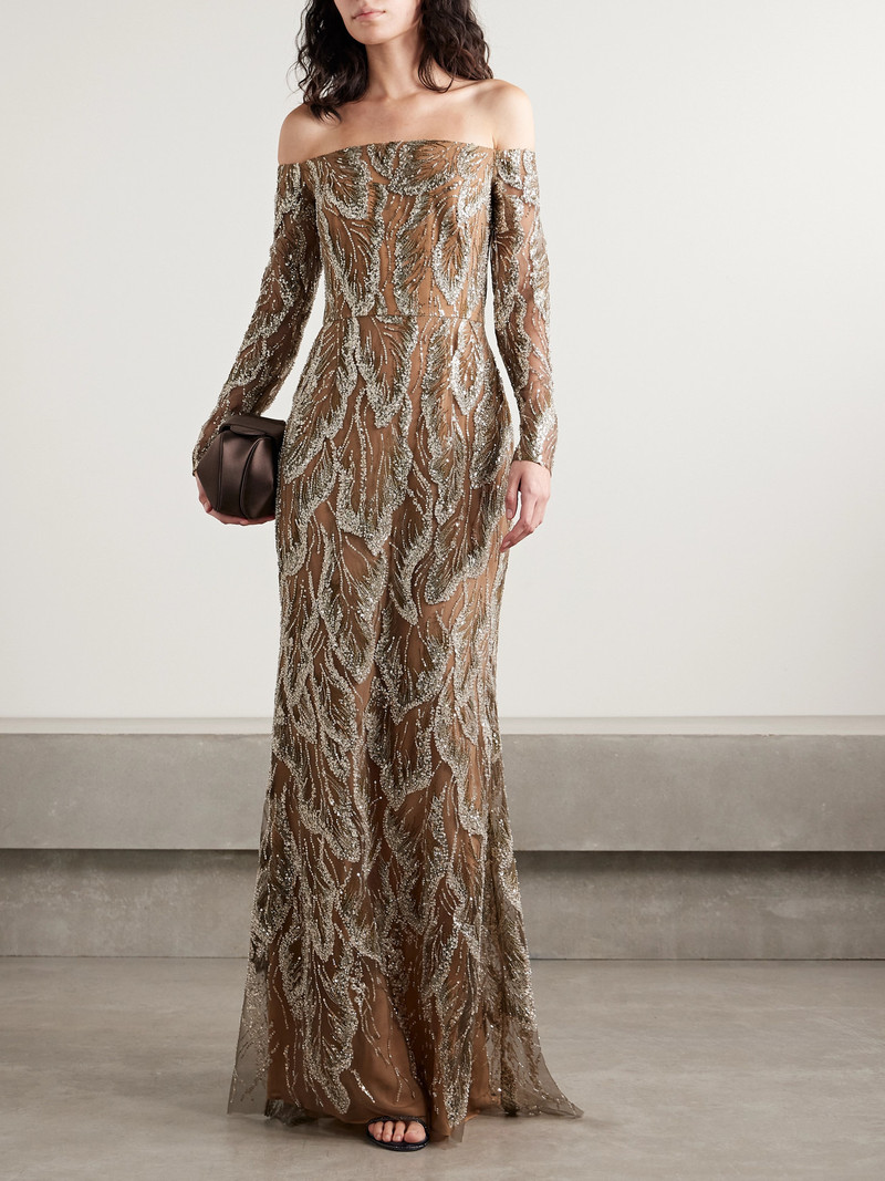 ELIE SAAB Off-the-shoulder Embellished Embroidered Silk-blend Tulle Gown outlook