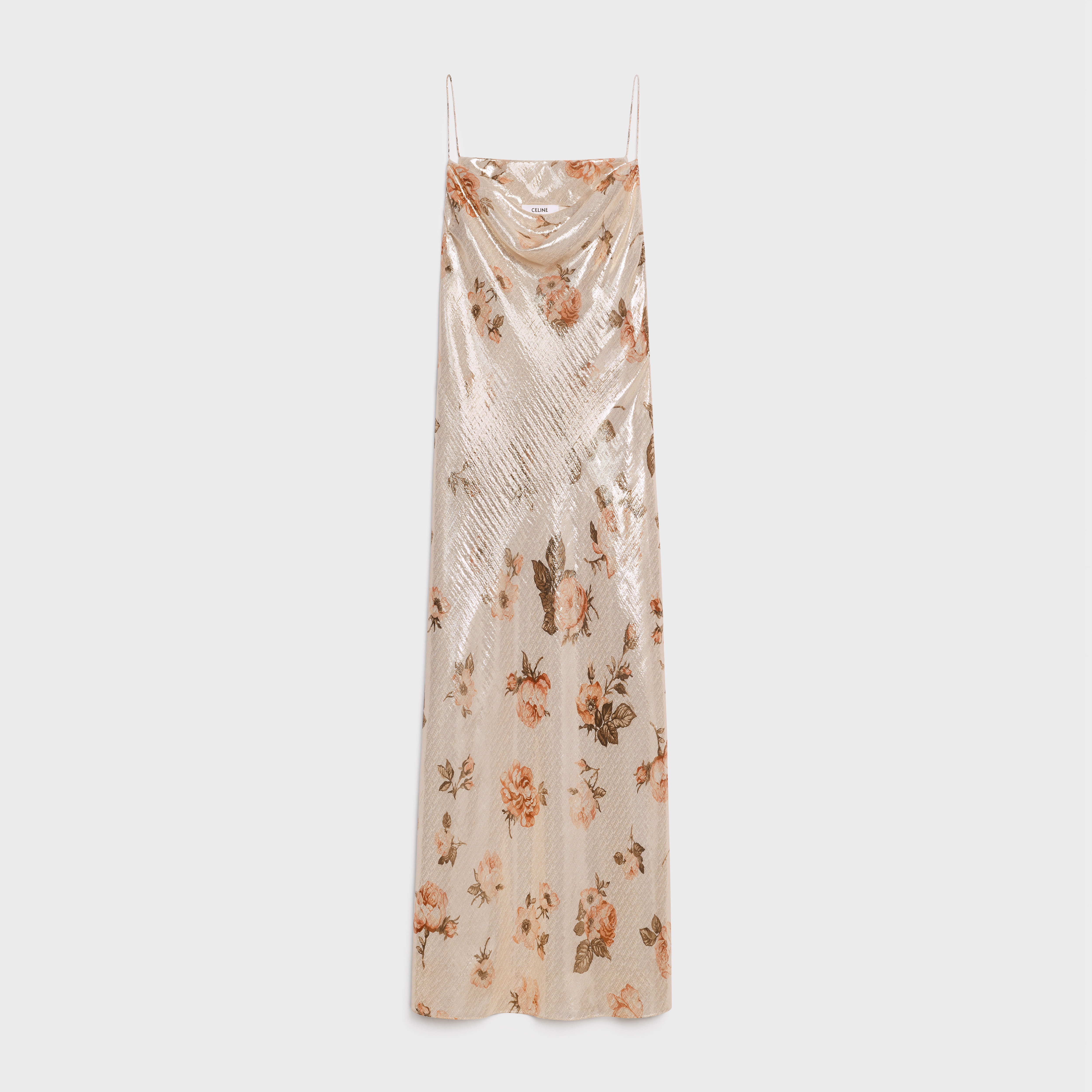 関税込 CELINE long dress in lame tiger silk long dress in lamé tiger silk - Black / Gold | CELINE