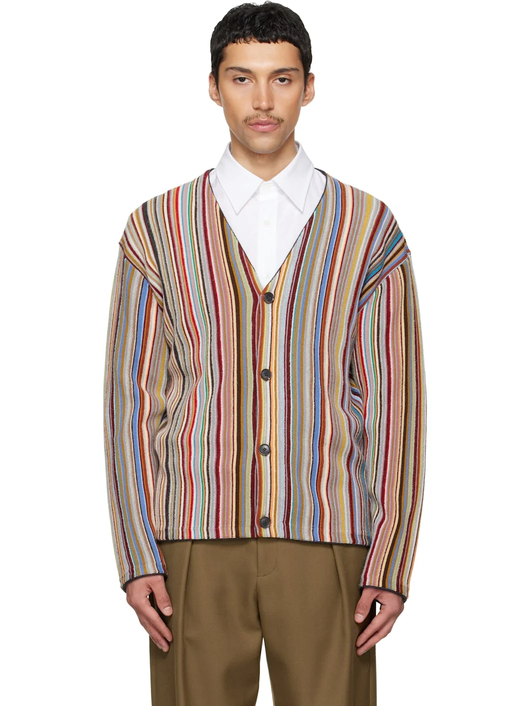 Multicolor 'Signature Stripe' Merino Wool-Blend Cardigan - 1