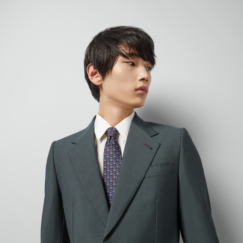 Stirrup Interlocking G print silk tie 3