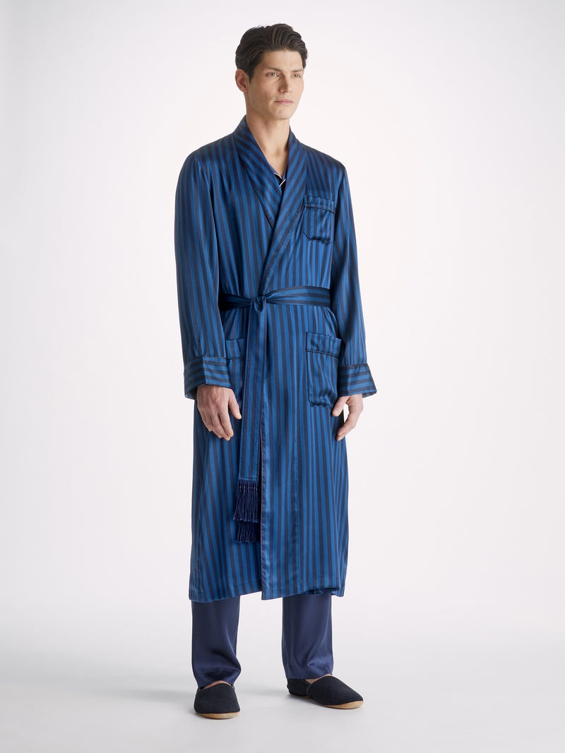 Derek Rose Men's Dressing Gown Brindisi 92 Silk Satin Navy outlook