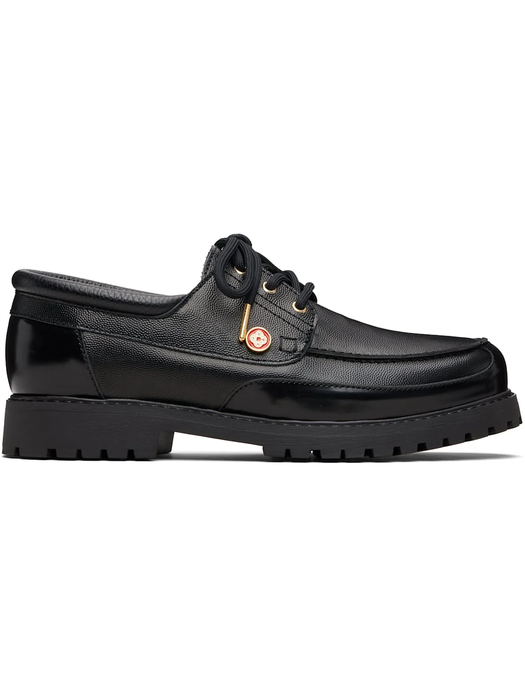 Black Leather Boat Shoes - 1