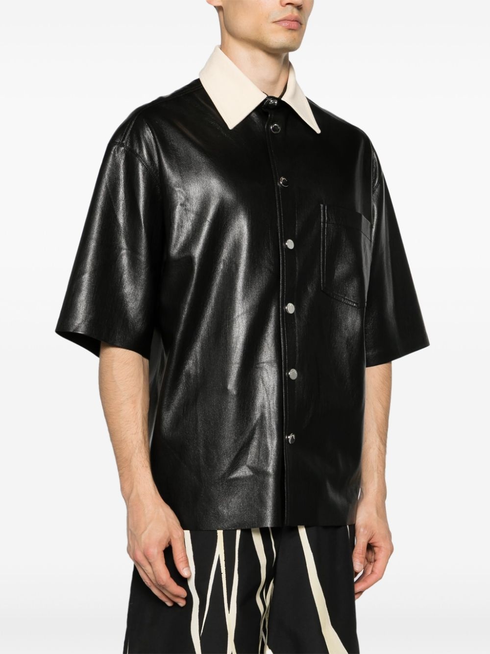 short-sleeve faux-leather shirt - 3