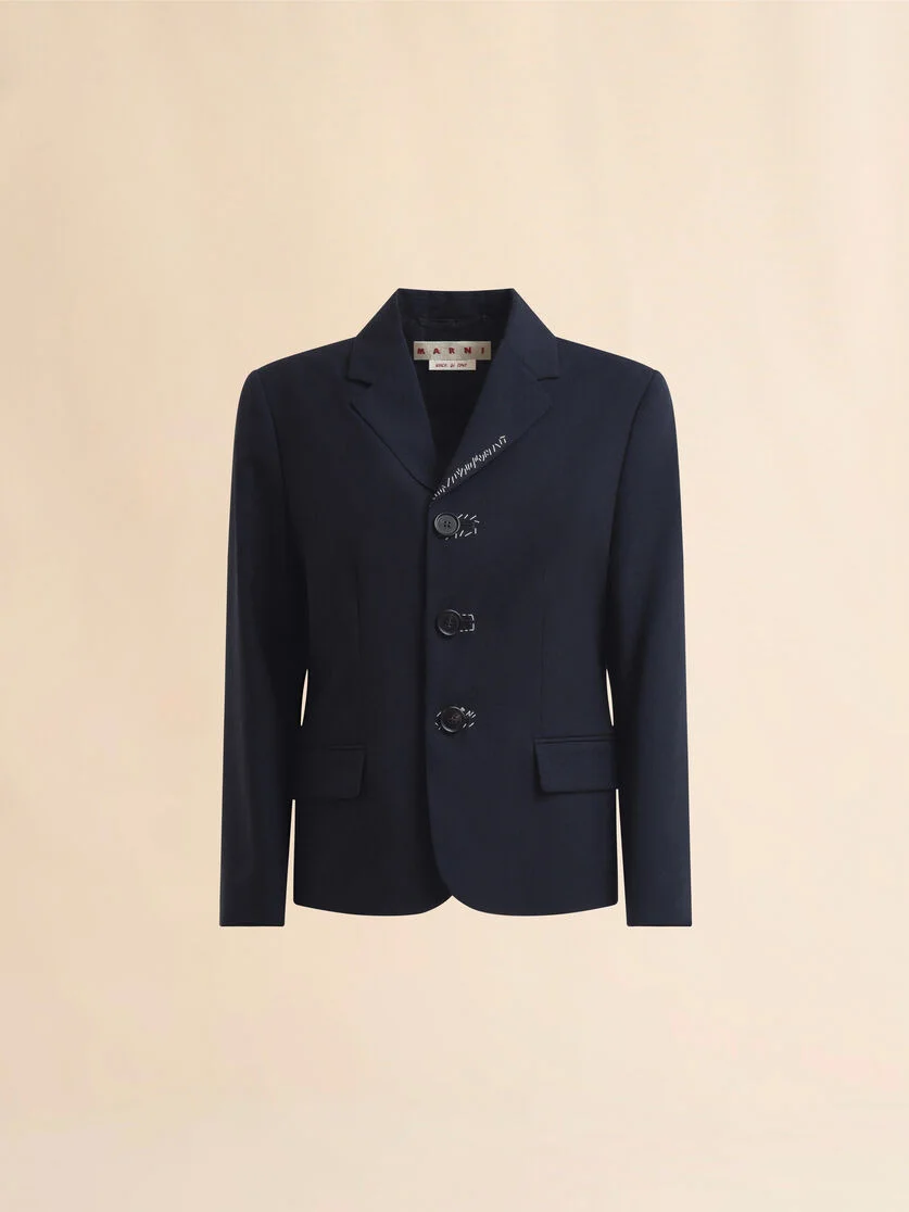 DEEP BLUE TROPICAL WOOL BABY JACKET WITH MARNI MENDING - 1