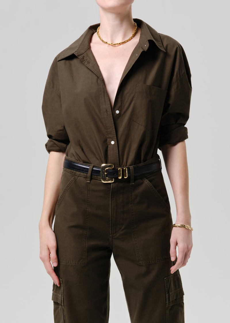 Thea Boyfriend Shirt In Dark Olive - 1