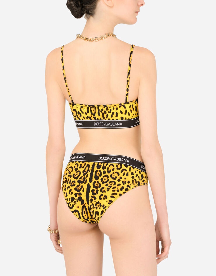 Neon leopard-print bikini with branded elastic - 5