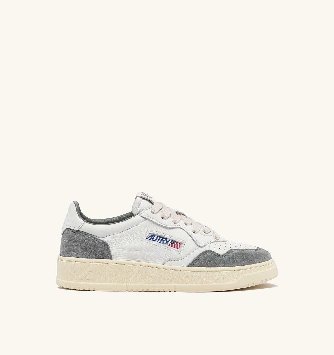 MEDALIST LOW SNEAKERS IN WHITE AND GRAY LEATHER SUEDE - 1