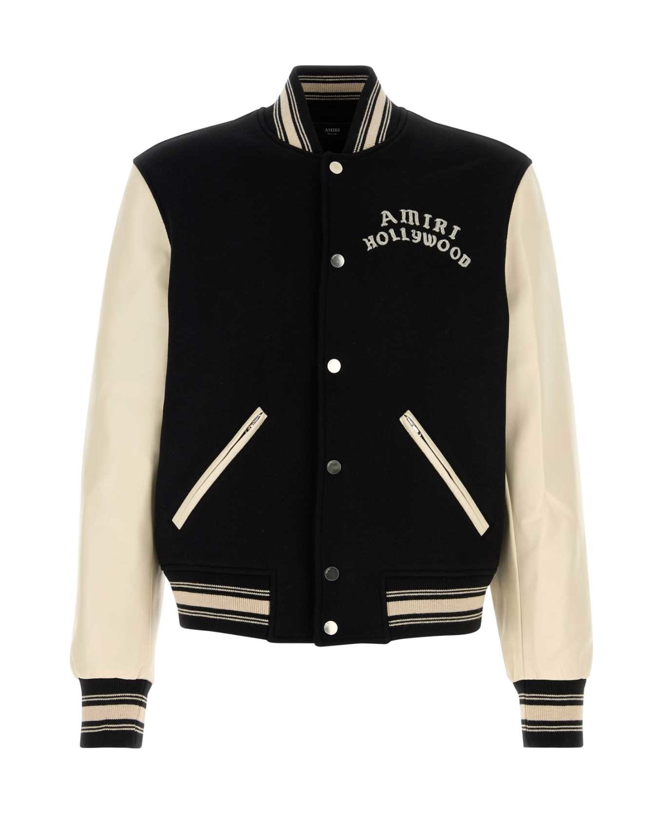 Black Wool Blend Bomber Jacket - 1