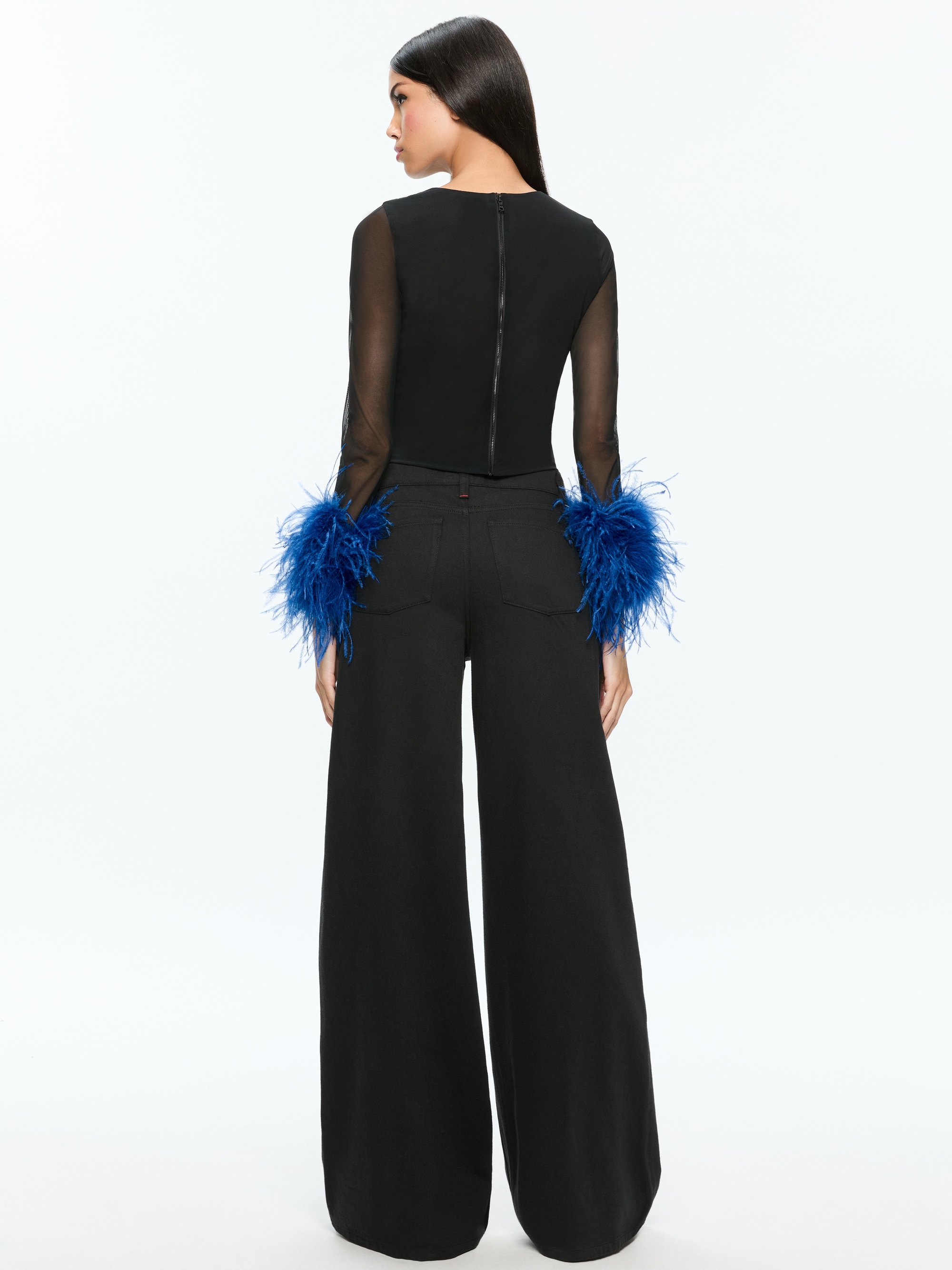 DELAINA MESH FEATHER CUFFED LONG SLEEVE TOP - 4