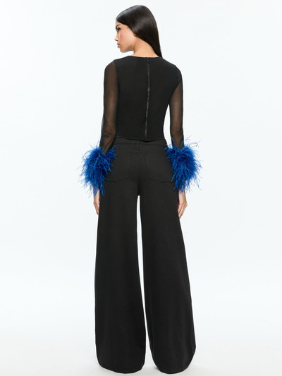 Alice + Olivia DELAINA MESH FEATHER CUFFED LONG SLEEVE TOP outlook