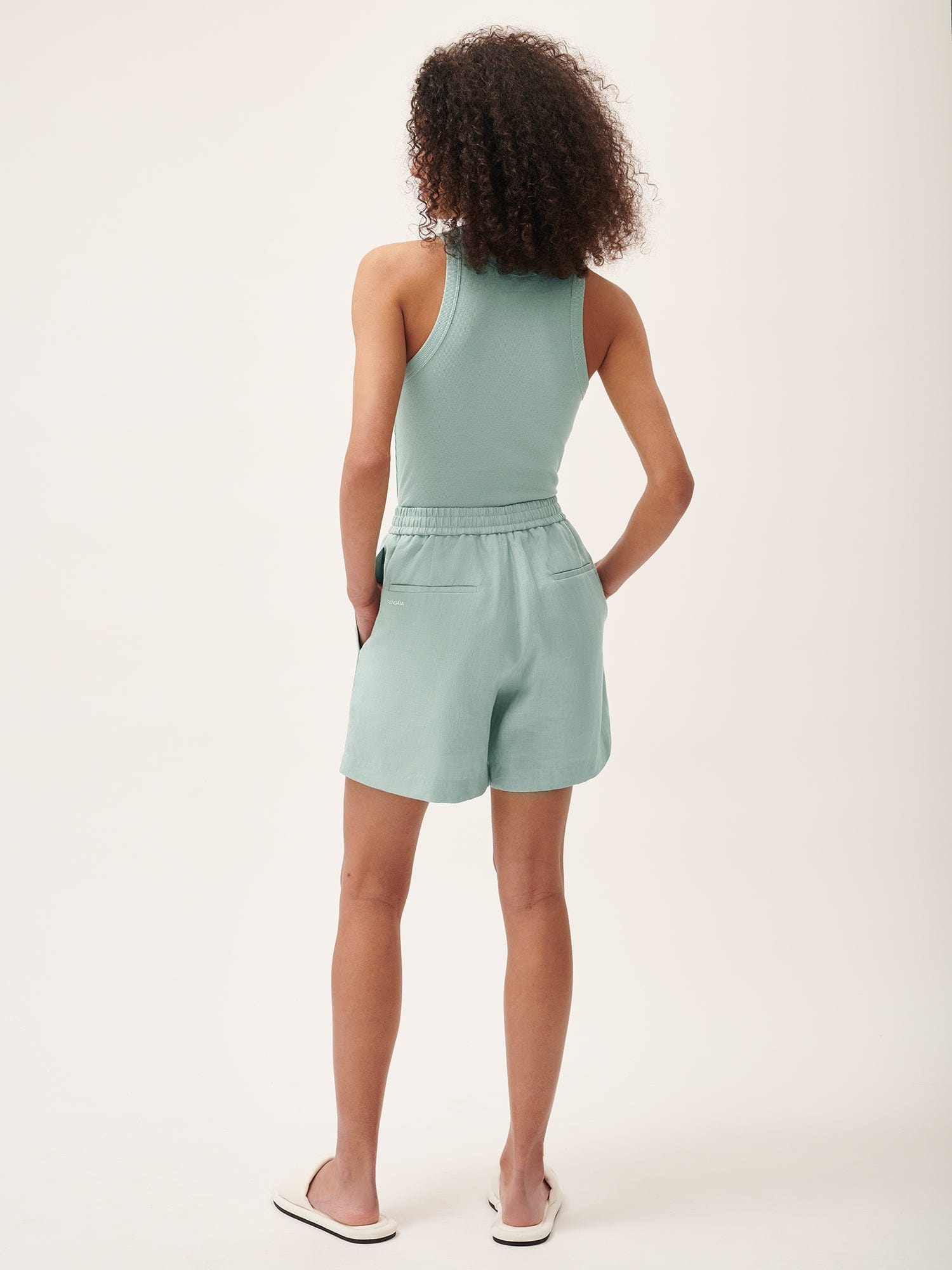 Womens DNA Aloe Linen Mid Length Shorts - Eucalyptus Blue - 3