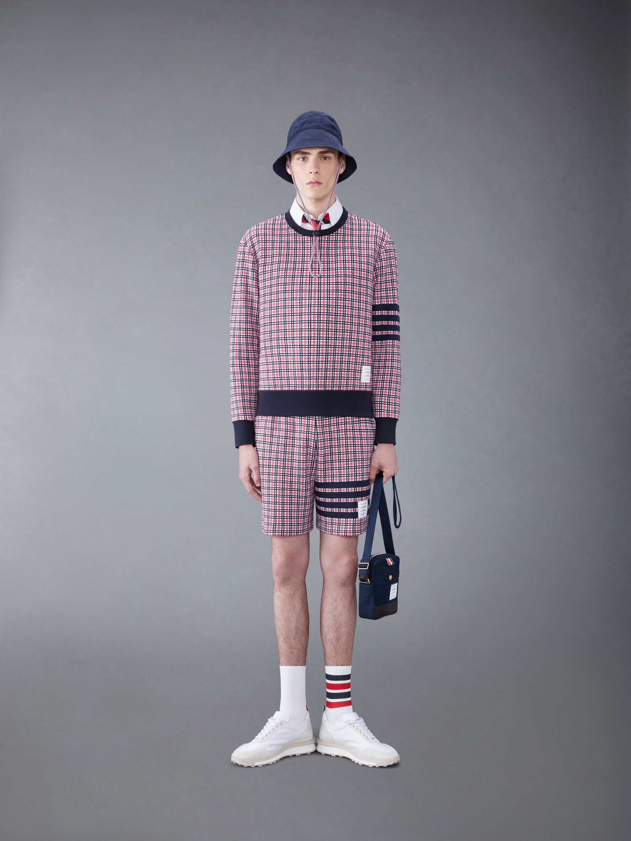checked jacquard track shorts - 3