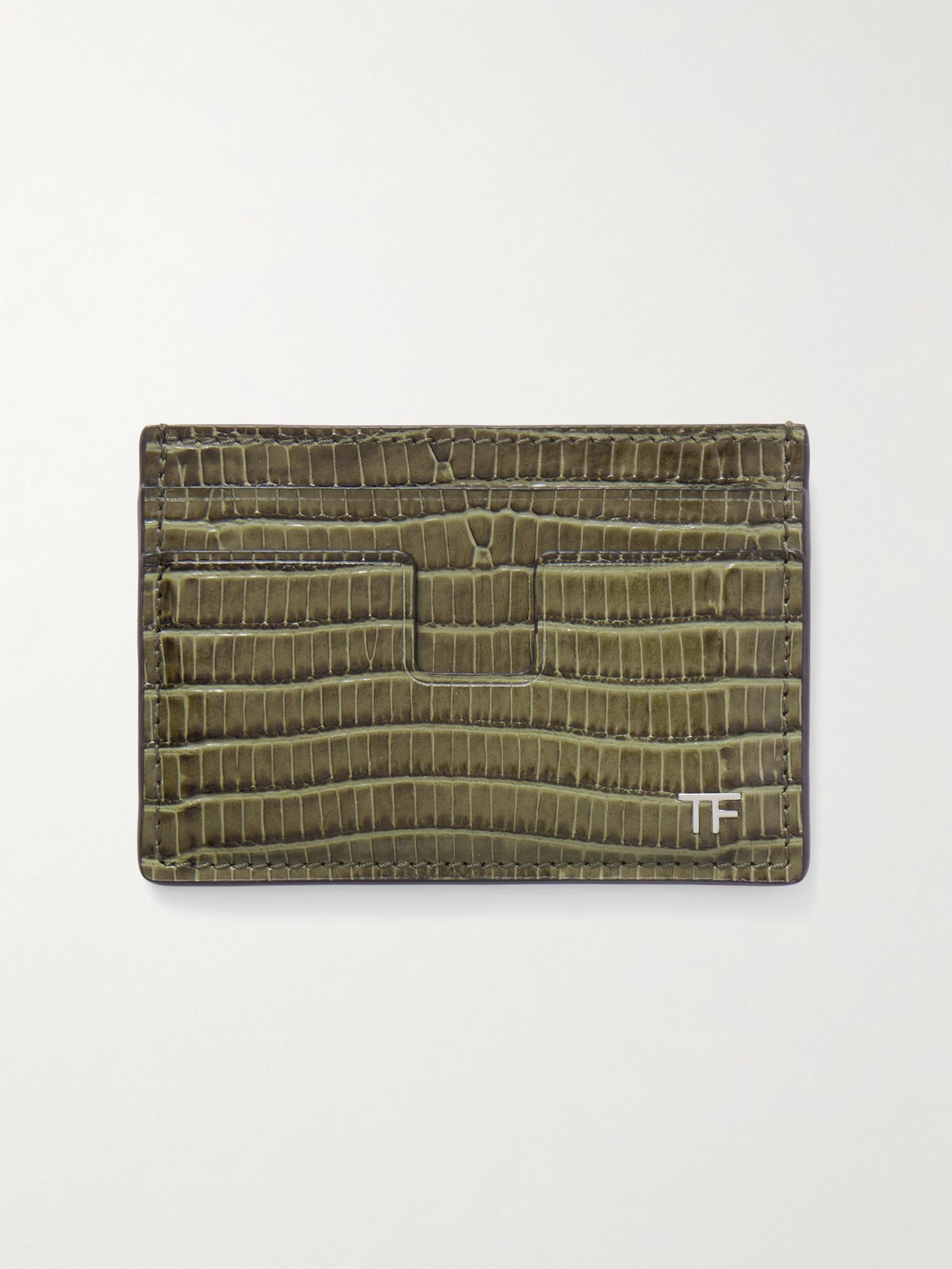 Croc-Effect Leather Cardholder Green - 1