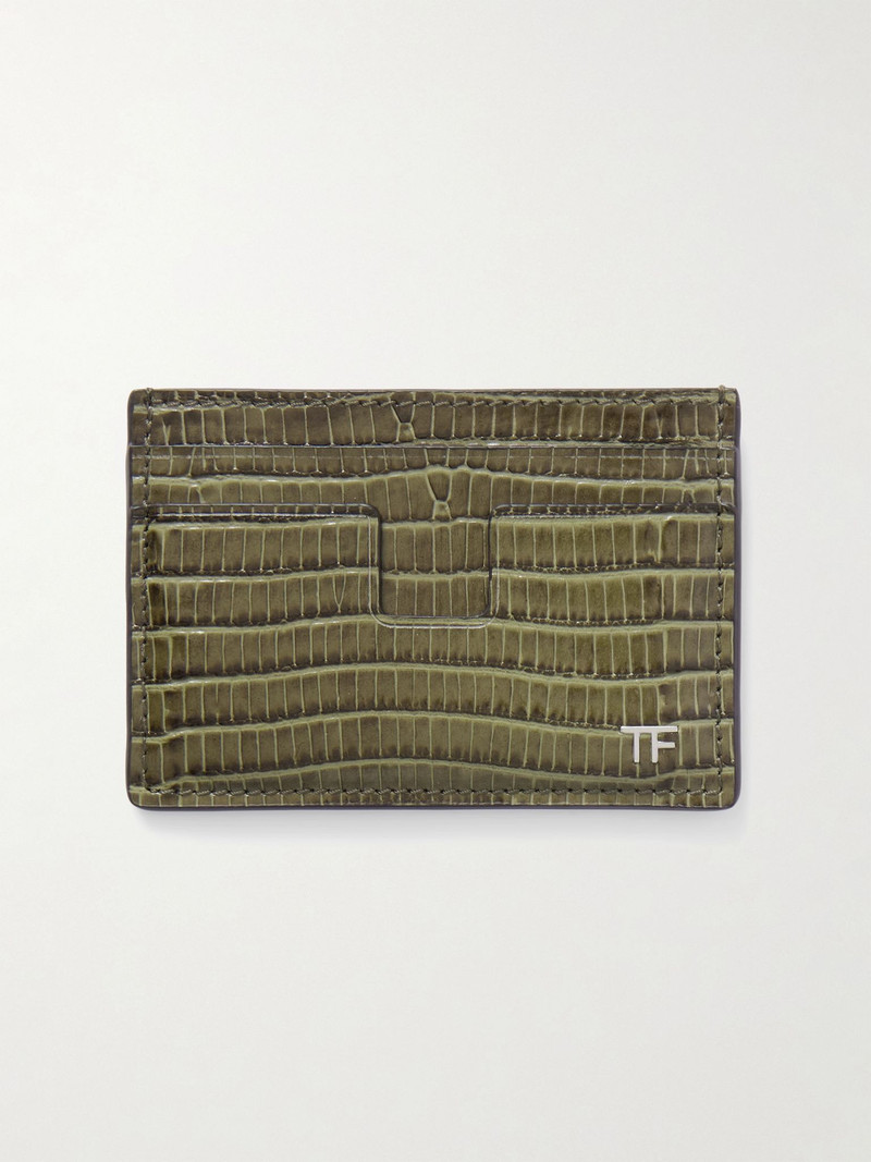 Croc-Effect Leather Cardholder Green 1