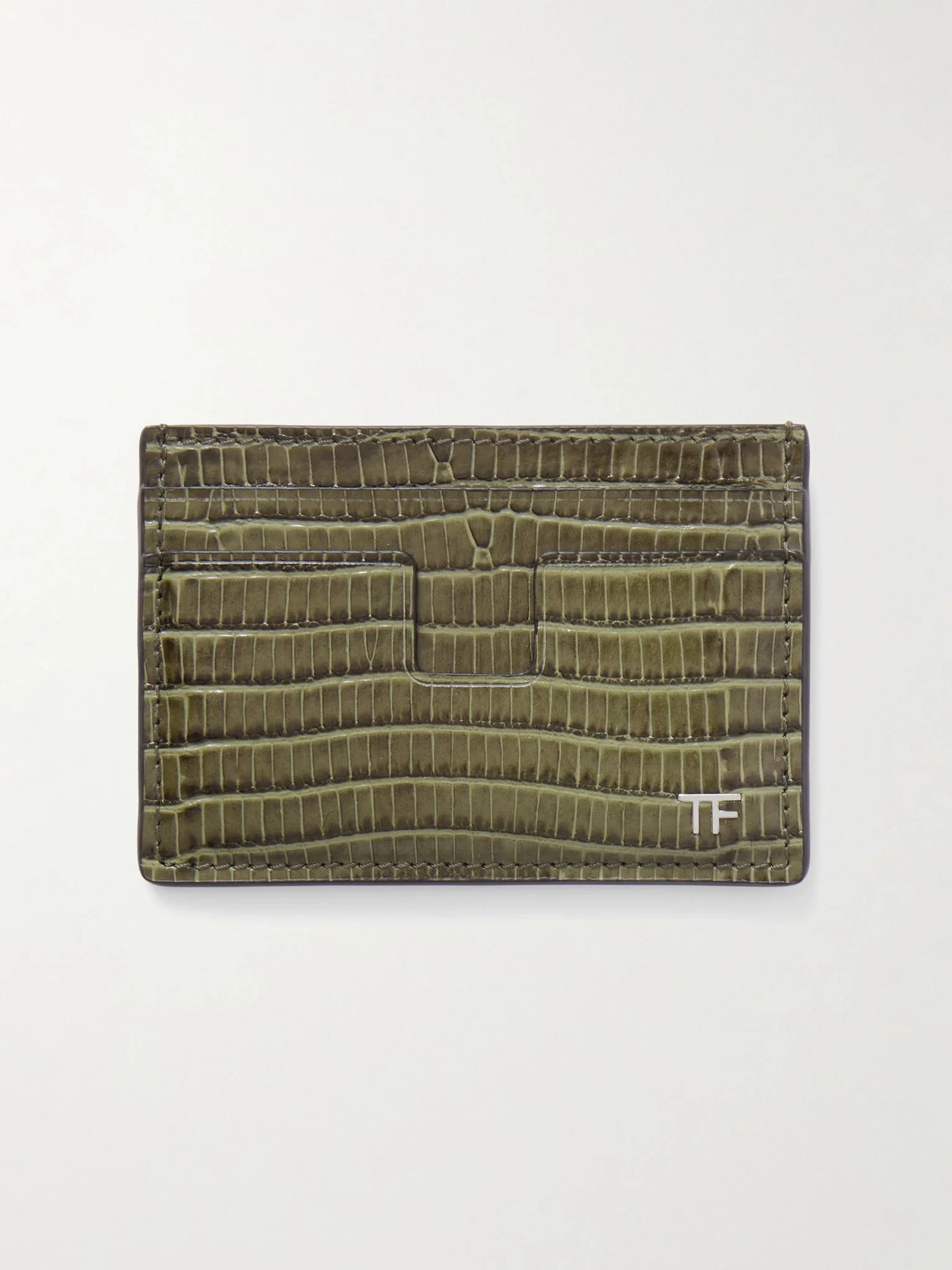 Croc-Effect Leather Cardholder Green - 1