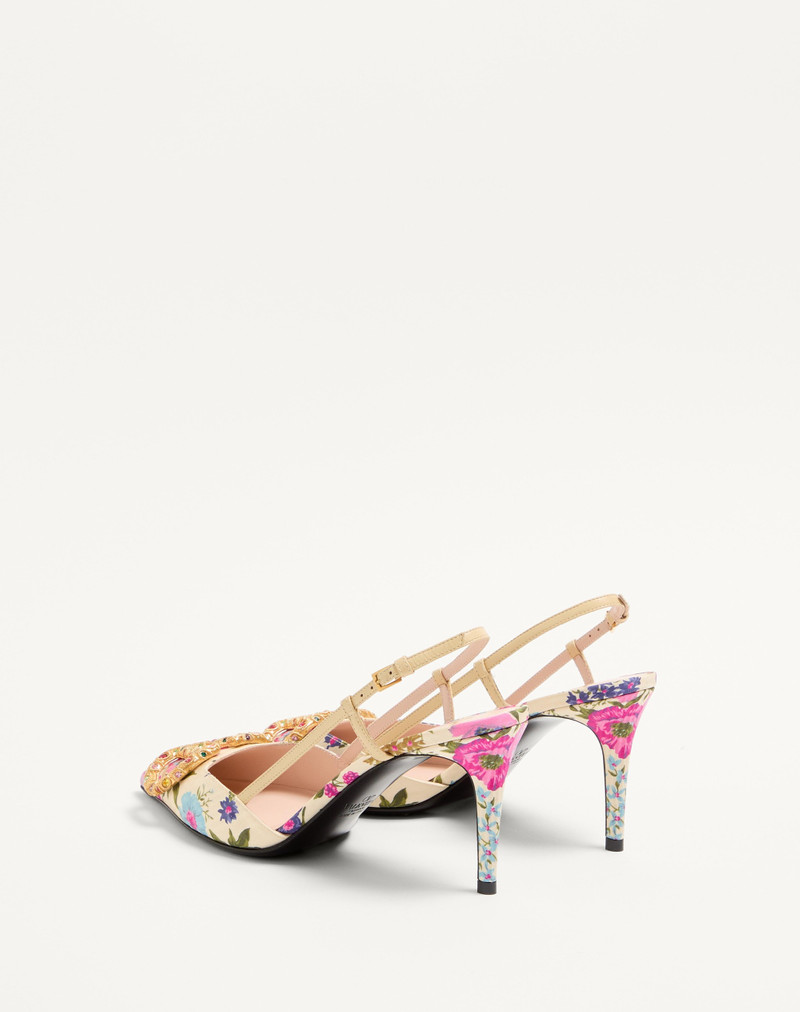 Valentino VLOGO SIGNATURE SLINGBACK PUMPS IN PAPIER FLORAL MOIRÉ FABRIC 80MM outlook